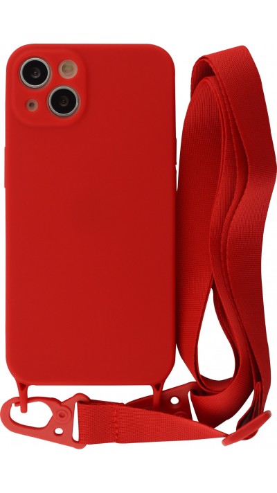 Coque iPhone 13 mini - Silicone avec lanière et crochet - Rouge