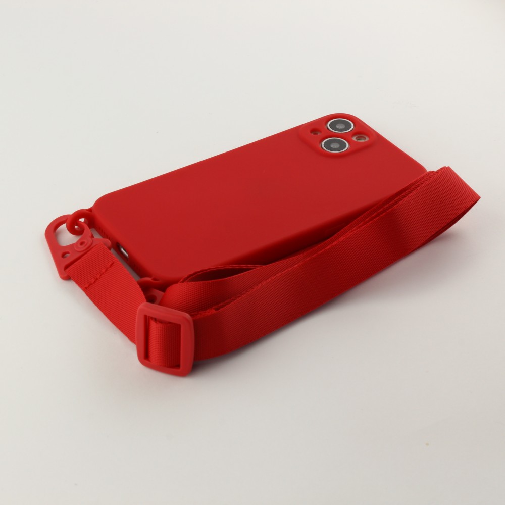 Coque iPhone 13 - Silicone avec lanière et crochet - Rouge