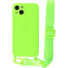 Coque iPhone 13 - Silicone avec lanière et crochet vert clair