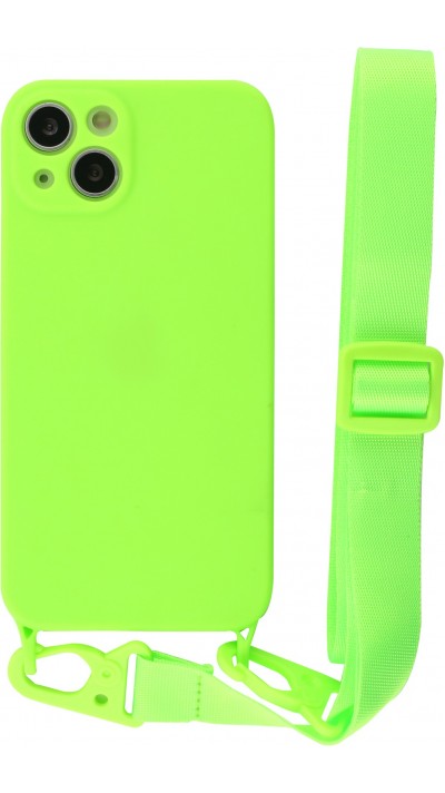 Hülle iPhone 13 mini - Silikon mit Kordel und Haken - Hellgrün