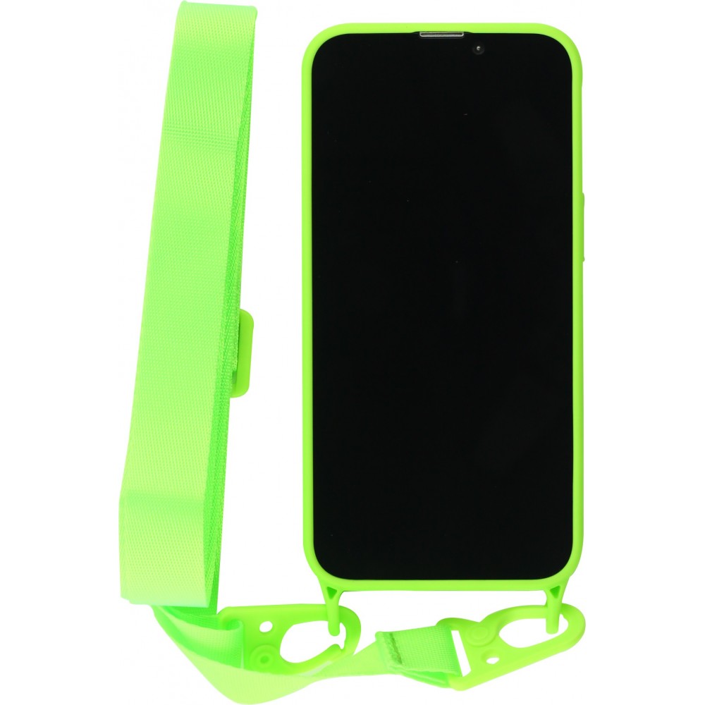 Coque iPhone 13 - Silicone avec lanière et crochet vert clair