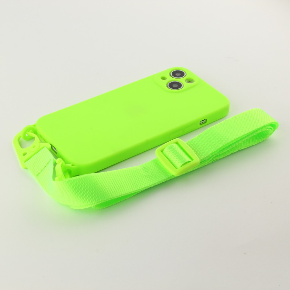 Coque iPhone 13 - Silicone avec lanière et crochet vert clair