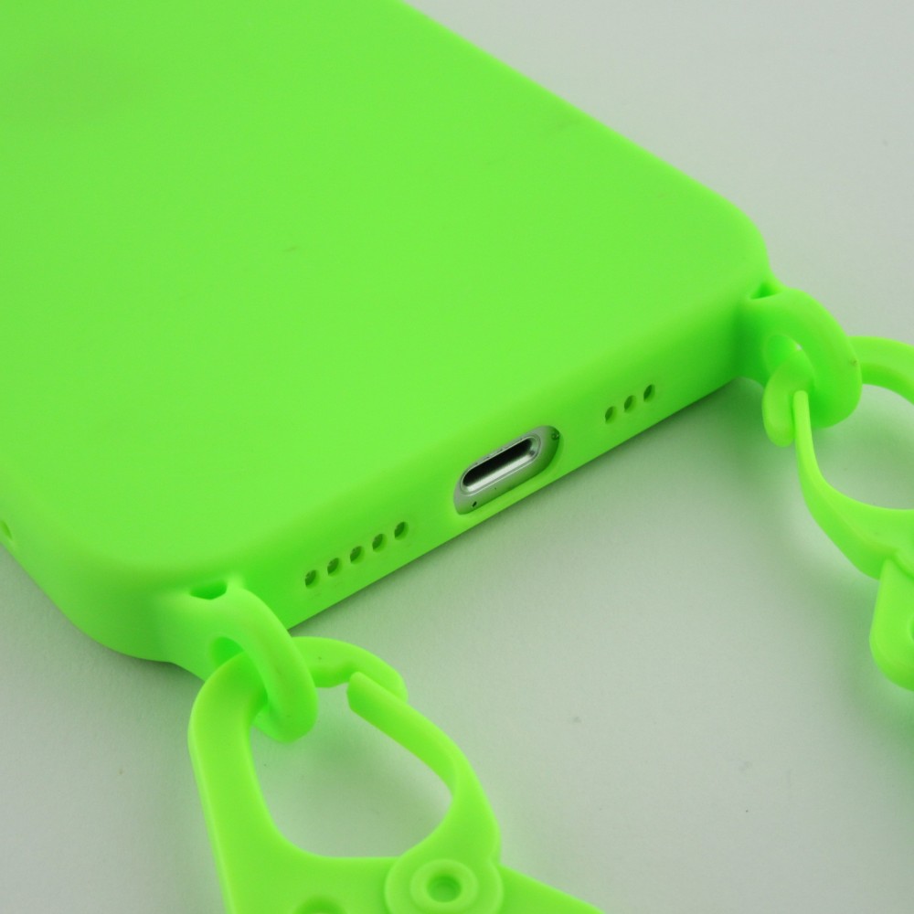 iPhone 13 Case Hülle - Silikon mit Kordel und Haken - Hellgrün
