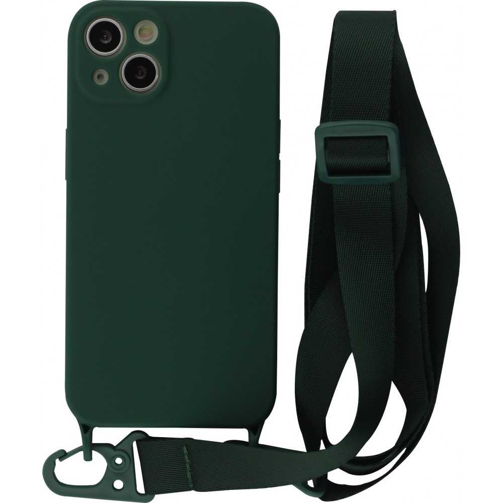 iPhone 13 Case Hülle - Silikon mit Kordel und Haken - Dunkelgrün