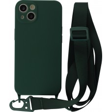 iPhone 13 Case Hülle - Silikon mit Kordel und Haken - Dunkelgrün