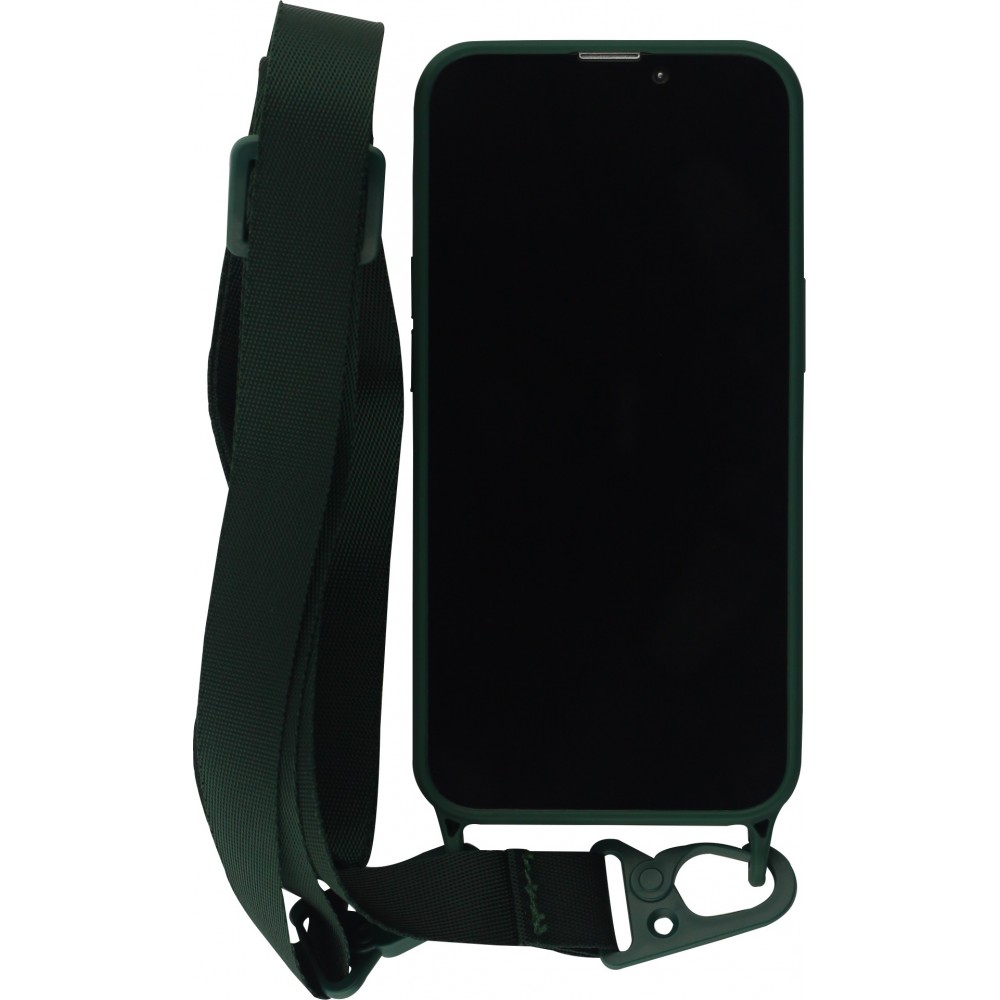 iPhone 13 Case Hülle - Silikon mit Kordel und Haken - Dunkelgrün