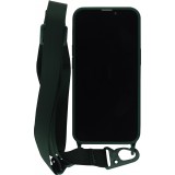 iPhone 13 Case Hülle - Silikon mit Kordel und Haken - Dunkelgrün