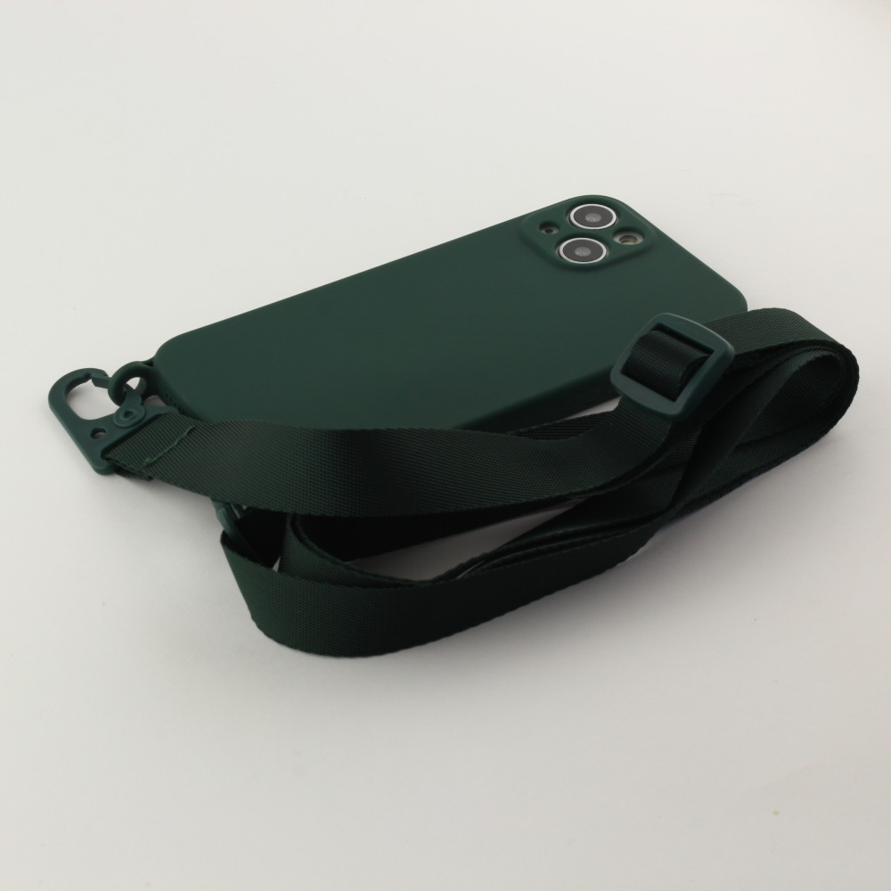iPhone 13 Case Hülle - Silikon mit Kordel und Haken - Dunkelgrün