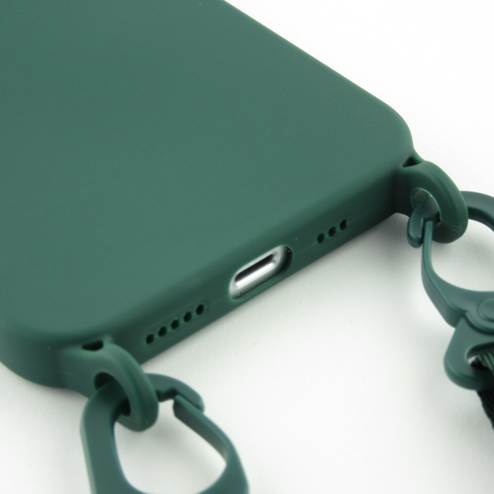 iPhone 13 Case Hülle - Silikon mit Kordel und Haken - Dunkelgrün
