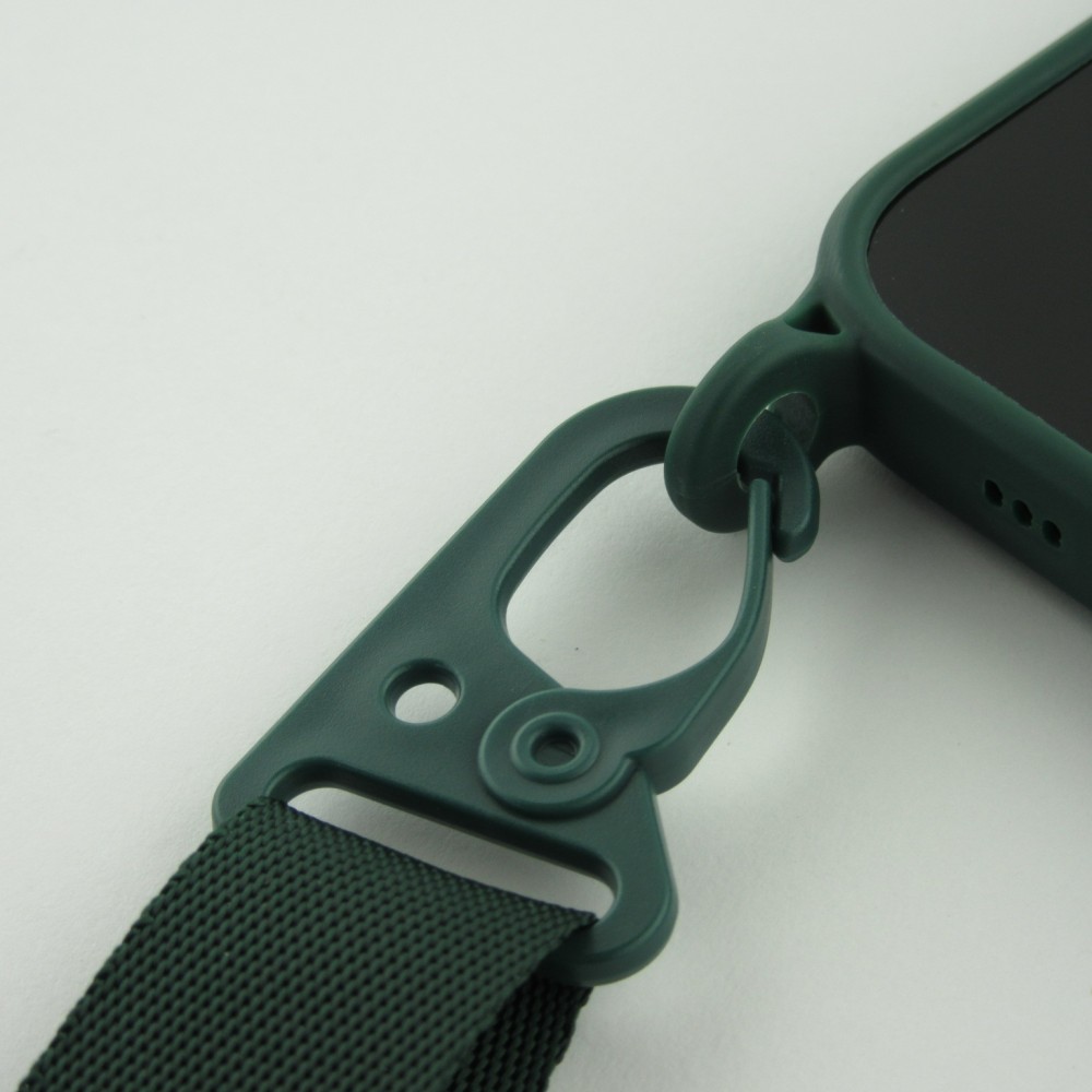 Coque iPhone 13 mini - Silicone avec lanière et crochet - Vert foncé