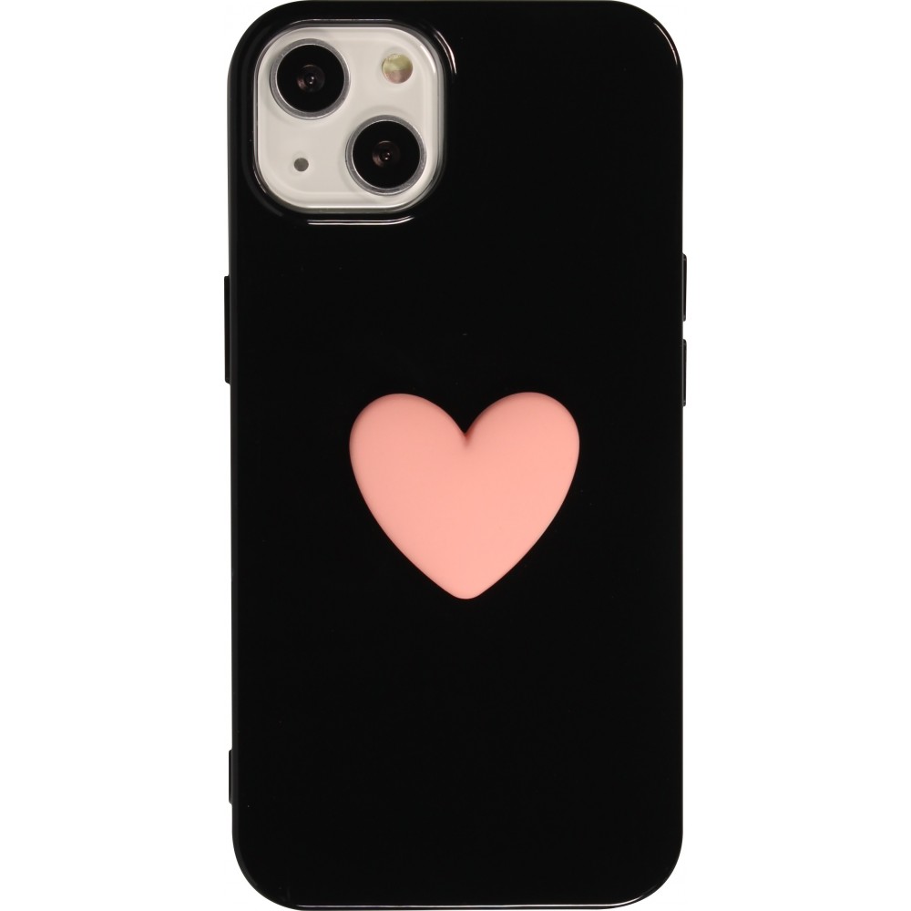 Coque iPhone 13 - Gel Coeur 3D relief - Noir