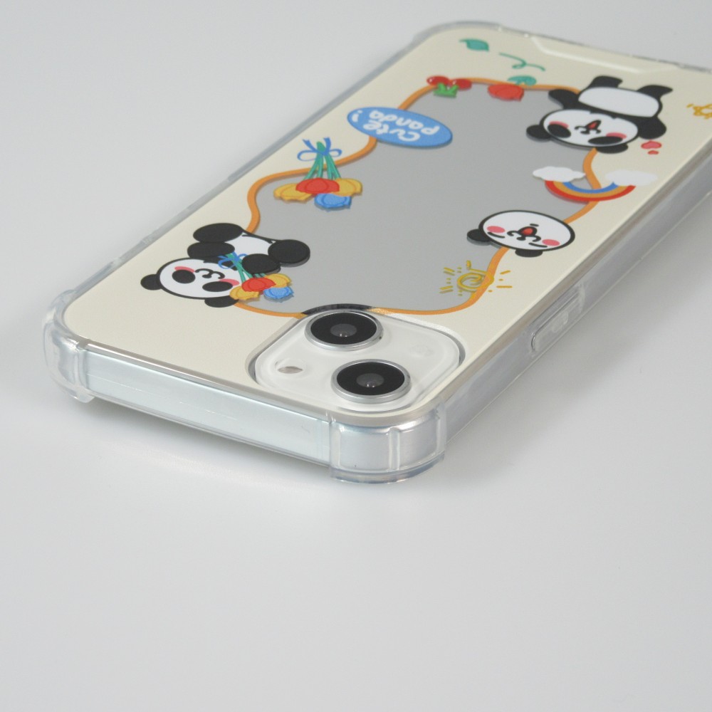 Coque iPhone 13 - silicone bumper avec coins renforcés miroir - Cute Panda