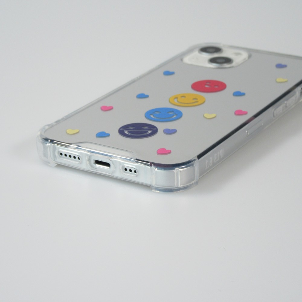 Coque iPhone 13 - silicone bumper avec coins renforcés miroir - Emoji