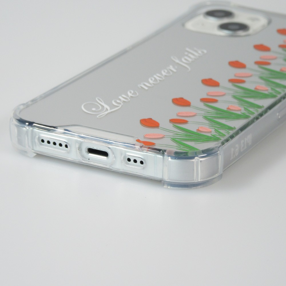 Coque iPhone 13 - silicone bumper avec coins renforcés miroir - Love