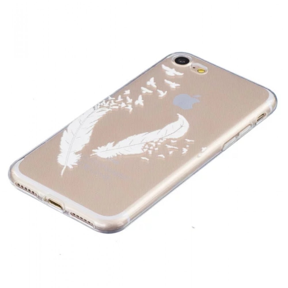 Coque iPhone 7 / 8 / SE (2020, 2022) - Transparent plumes blanches