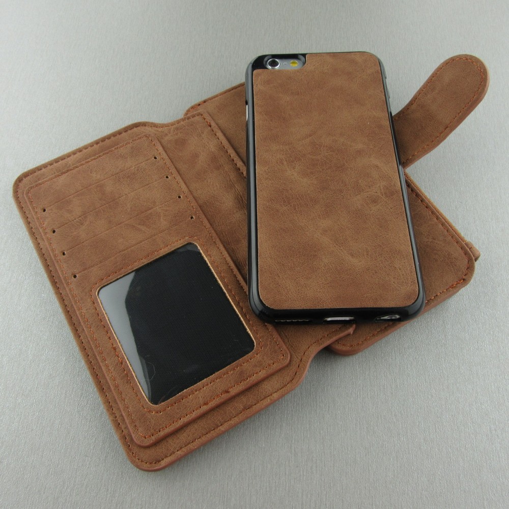 Coque iPhone 6/6s - Wallet Luxury leather - Brun