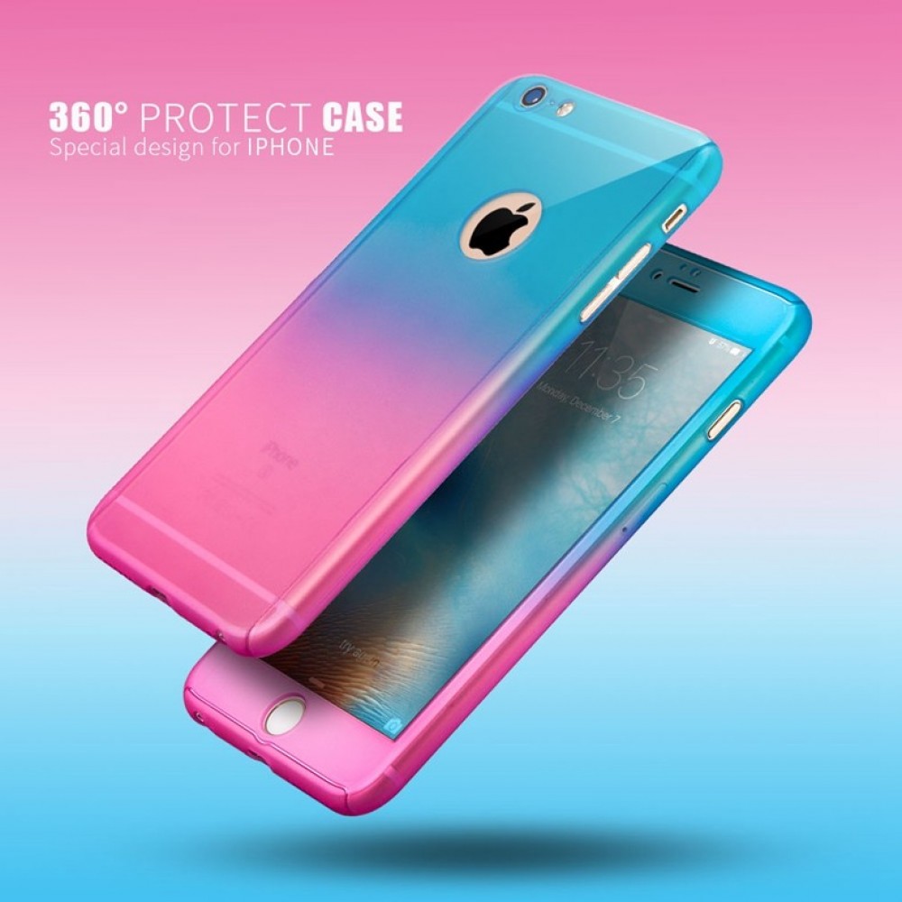 Coque iPhone 7 Plus / 8 Plus - 360° Full Body Gradient bleu - Rose