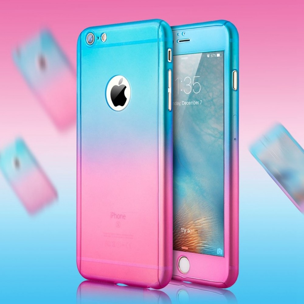 Hülle iPhone 7 Plus / 8 Plus - 360° Full Body Gradient blau - Rosa