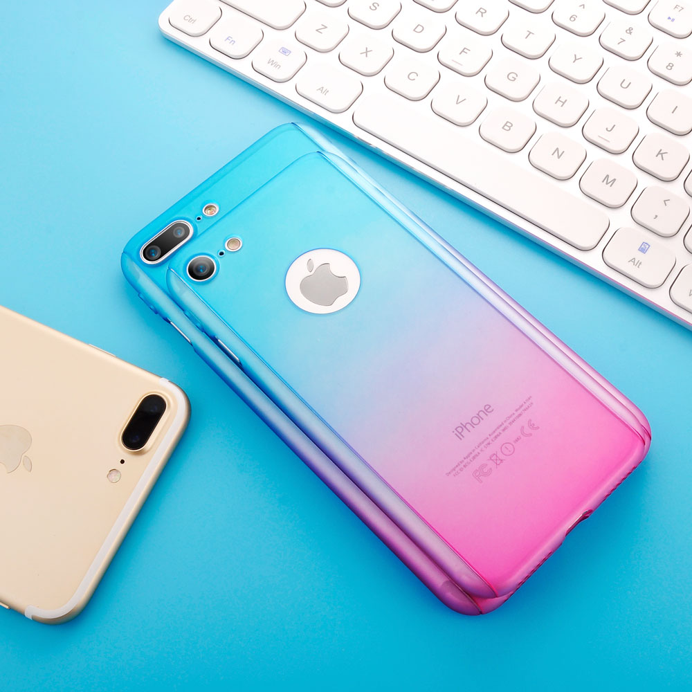Hülle iPhone 7 Plus / 8 Plus - 360° Full Body Gradient blau - Rosa