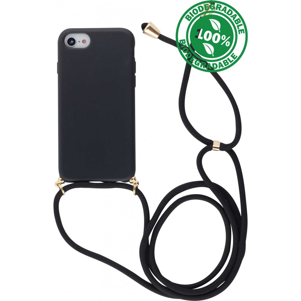 Coque iPhone 7 / 8 / SE (2020, 2022) - Bio Eco-Friendly nature avec cordon collier - Noir