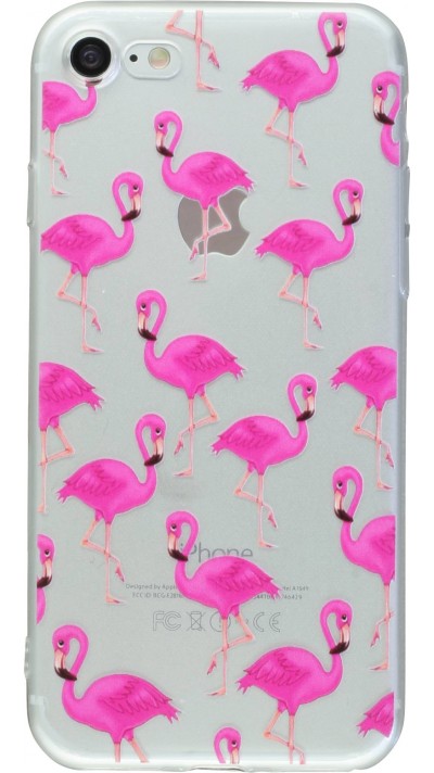 Hülle iPhone 7 / 8 / SE (2020, 2022) - Clear Flamingo Herde Pink