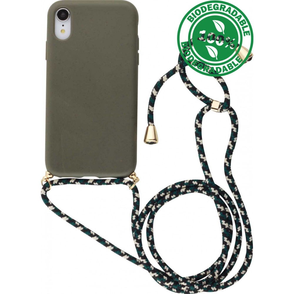 Hülle iPhone XR - Bio Eco-Friendly Vegan mit Handykette Necklace - Dunkelgrün