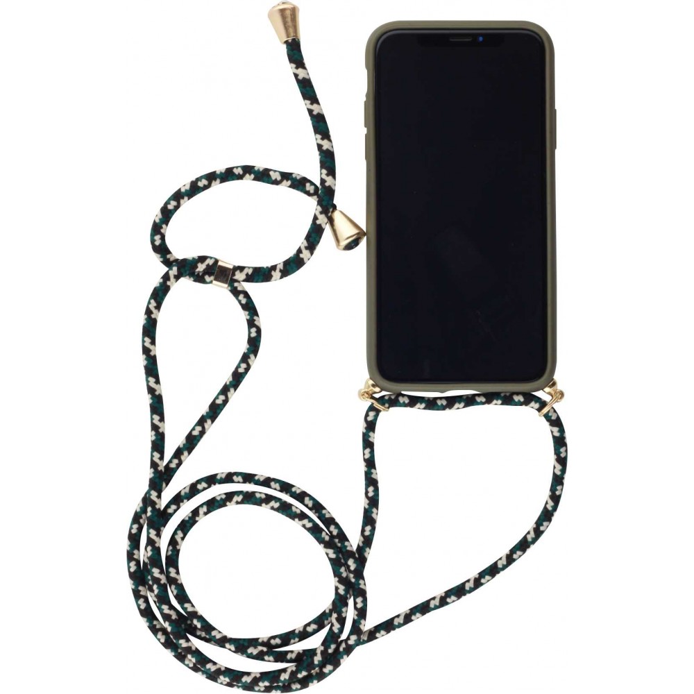 Hülle iPhone XR - Bio Eco-Friendly Vegan mit Handykette Necklace - Dunkelgrün