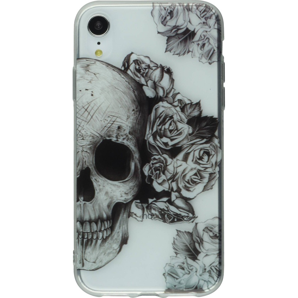 Coque iPhone X / Xs - Clear crâne roses