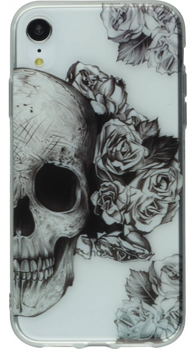 Coque iPhone X / Xs - Clear crâne roses