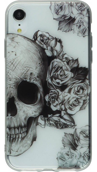 Coque iPhone XR - Clear crâne roses