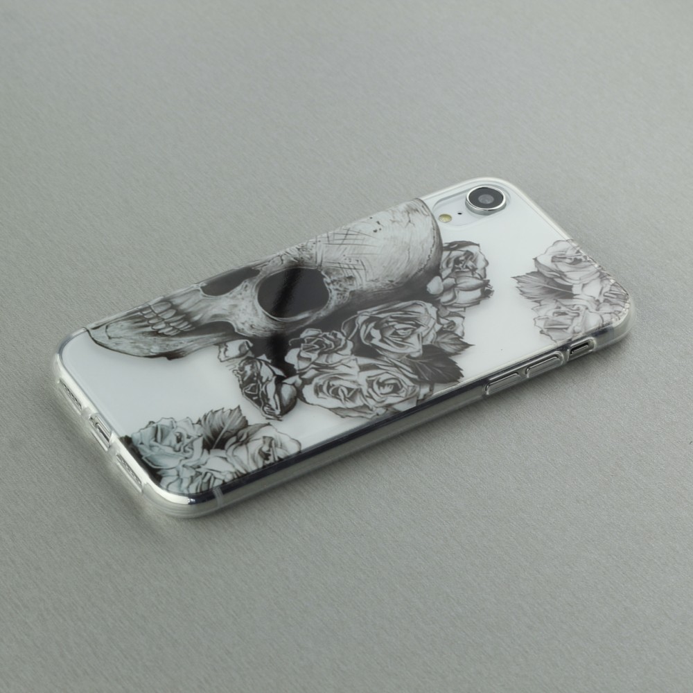 Coque iPhone X / Xs - Clear crâne roses