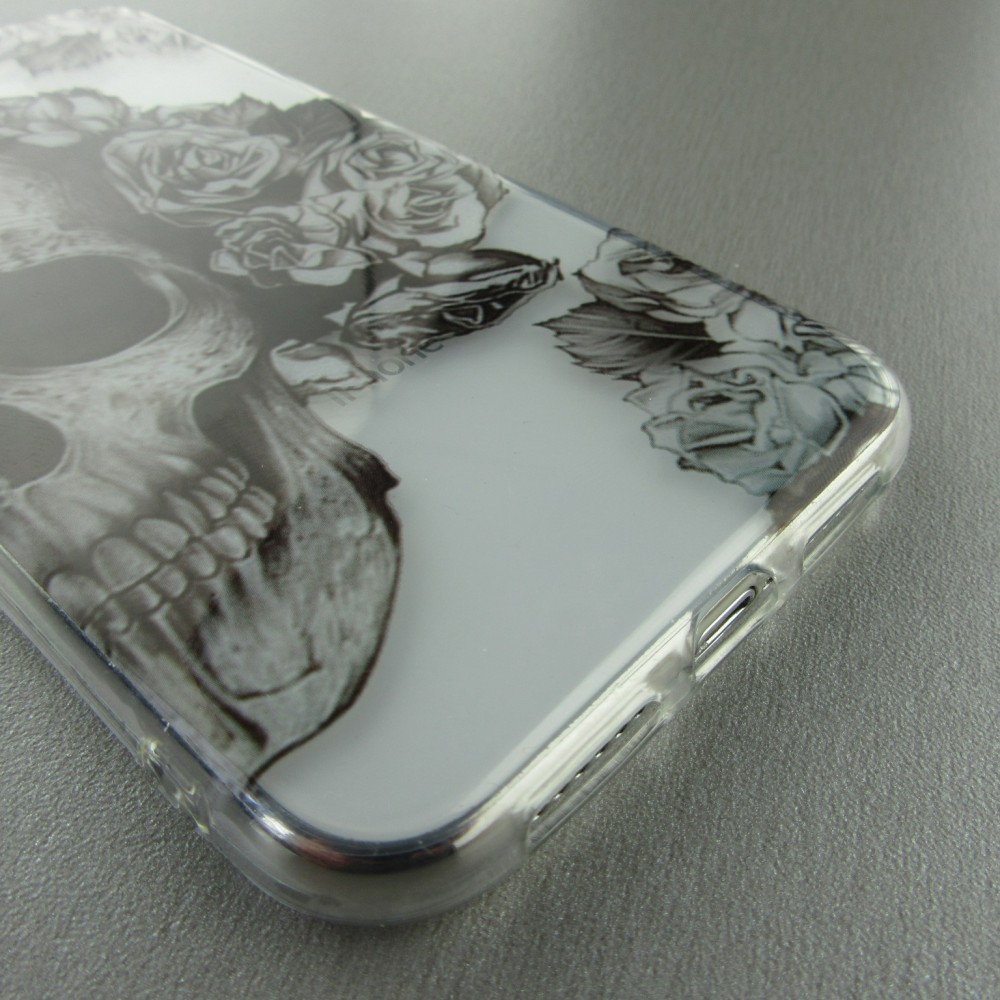 Coque iPhone X / Xs - Clear crâne roses