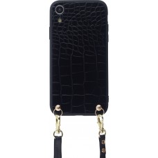 Coque iPhone XR - Croco avec lanière - Noir