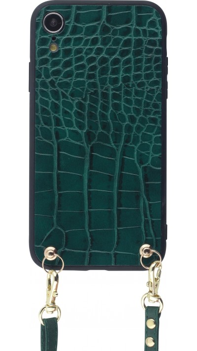 Hülle iPhone XR - Krokodil mit Riemen  grün