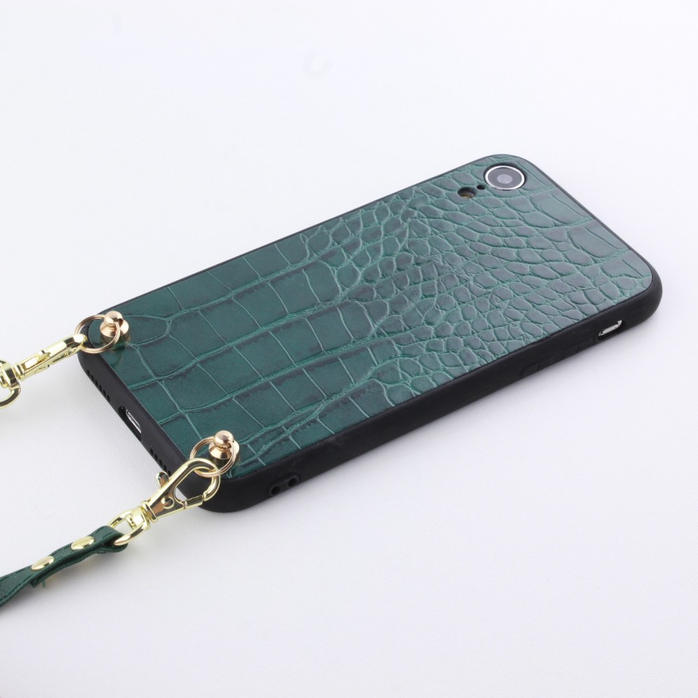 Coque iPhone XR - Croco avec lanière - Vert