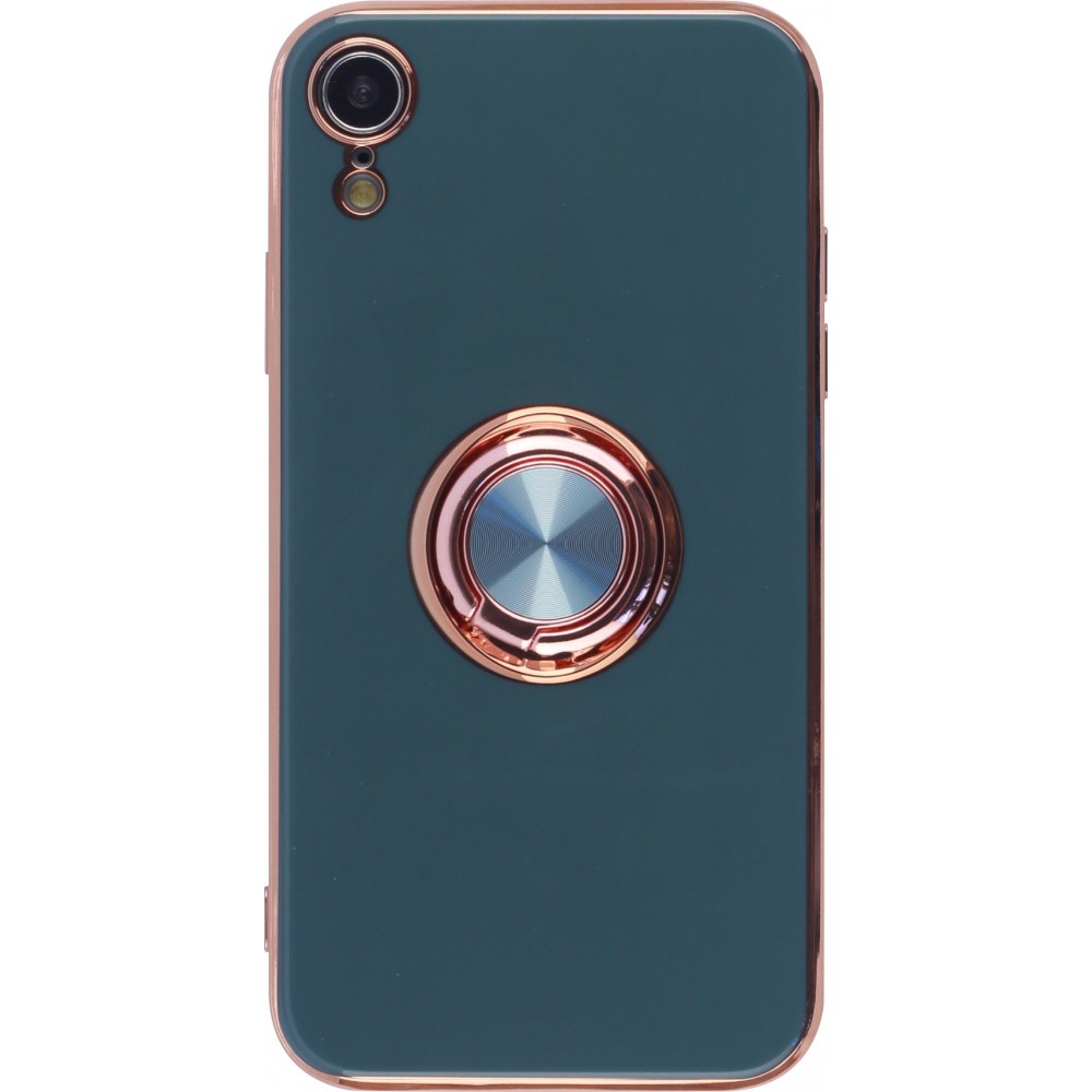 Coque iPhone XR - Gel Bronze avec anneau gris - Vert