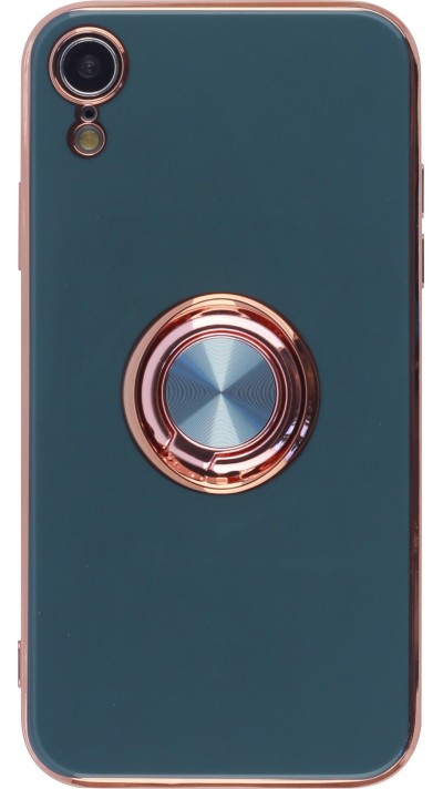 Hülle iPhone XR - Gummi Bronze mit Ring grau grün