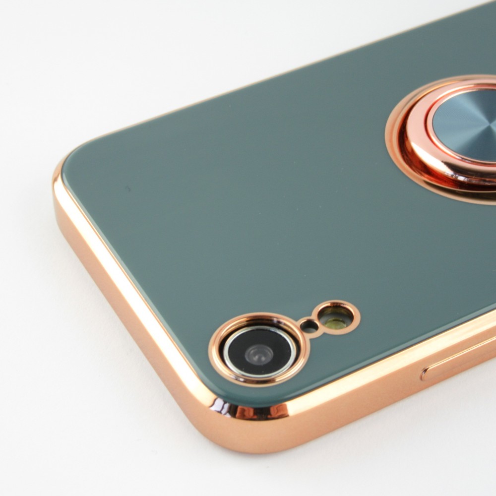 Coque iPhone XR - Gel Bronze avec anneau gris - Vert