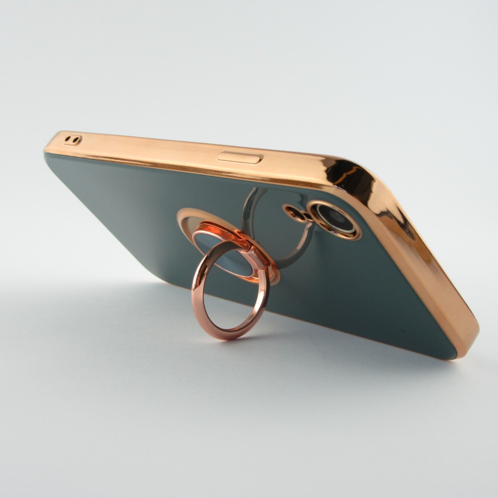 Hülle iPhone XR - Gummi Bronze mit Ring grau grün