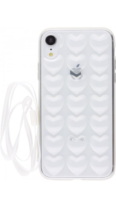 Hülle iPhone XR - Gummi Herzen 3D - Transparent