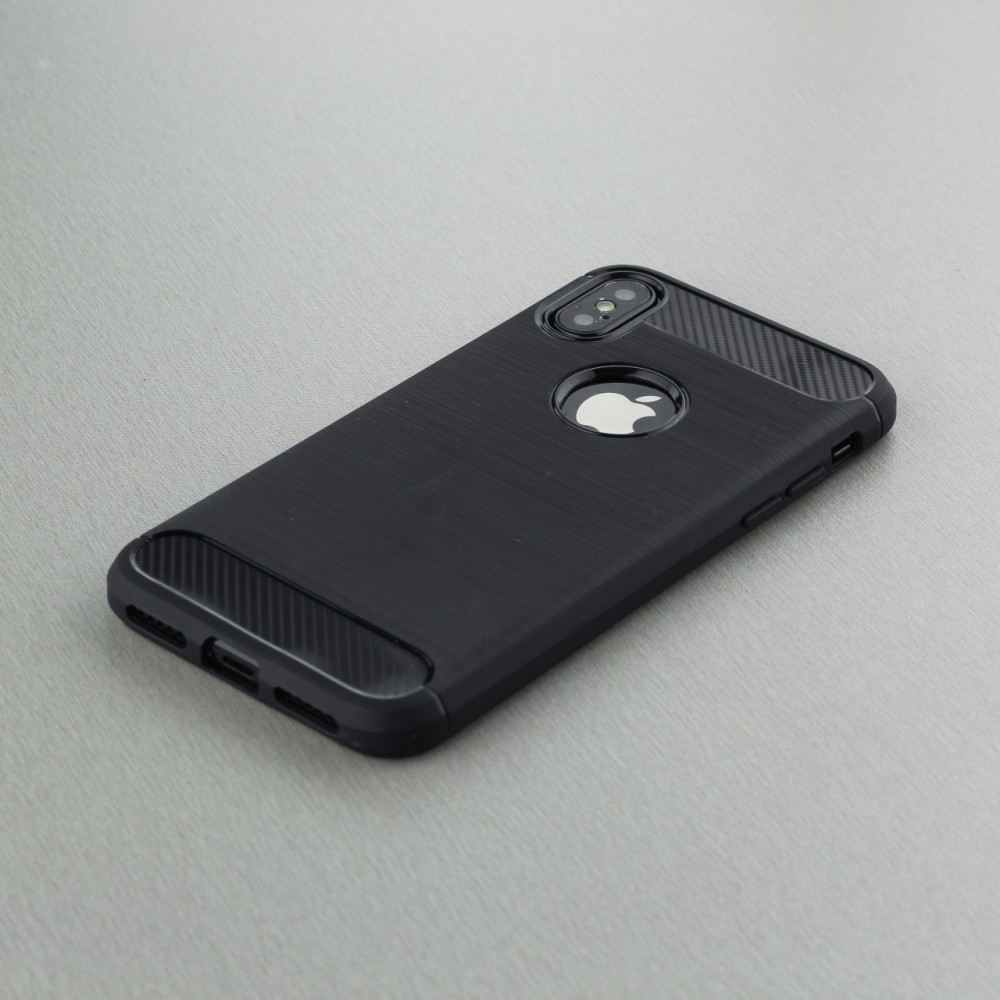 Hülle iPhone X / Xs - Brushed Carbon - Schwarz