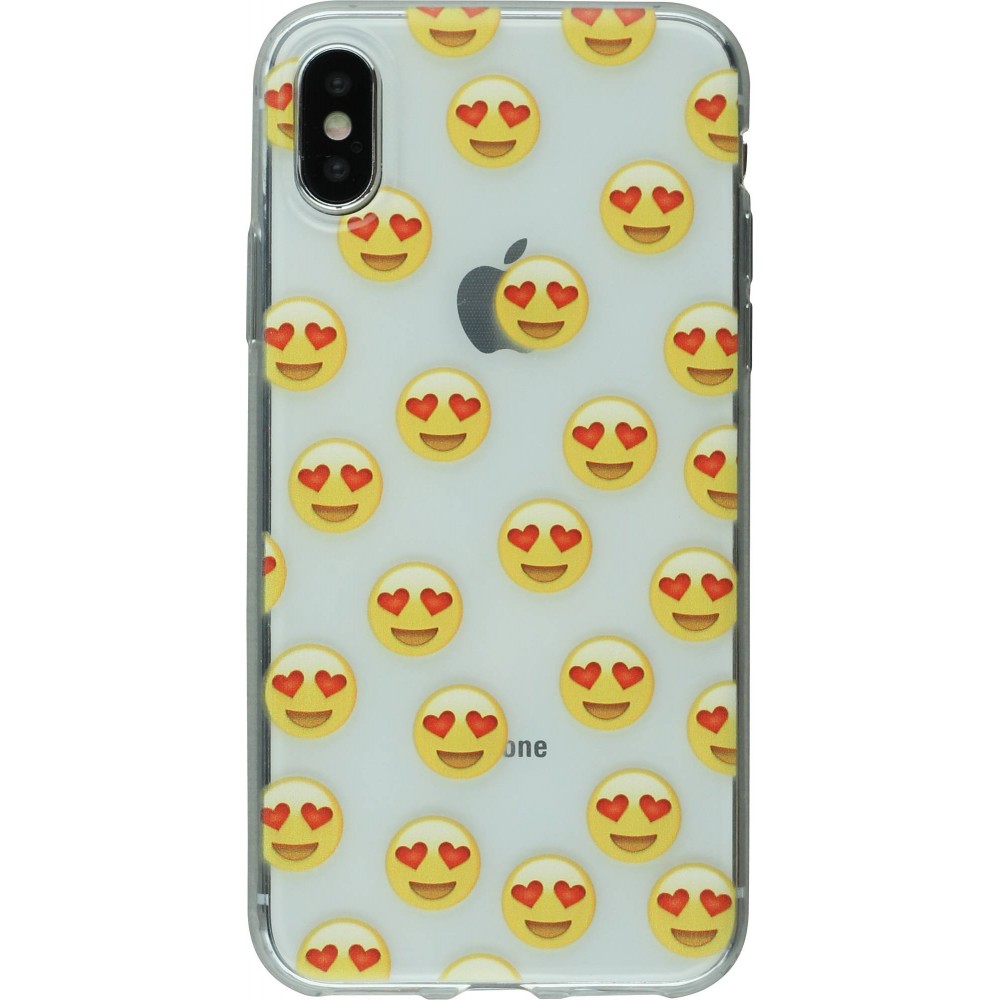 Hülle iPhone X / Xs - Clear Emoji Heart eyes