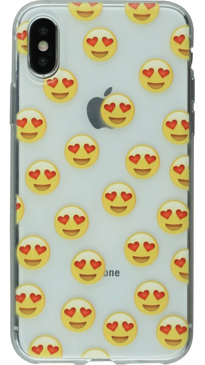 Hülle iPhone X / Xs - Clear Emoji Heart eyes