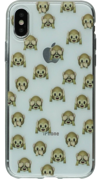 Hülle iPhone X / Xs - Clear Emoji Monkey