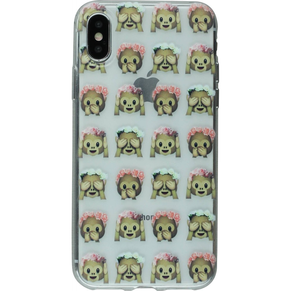 Coque iPhone X / Xs - Clear Emoji Monkey flowers