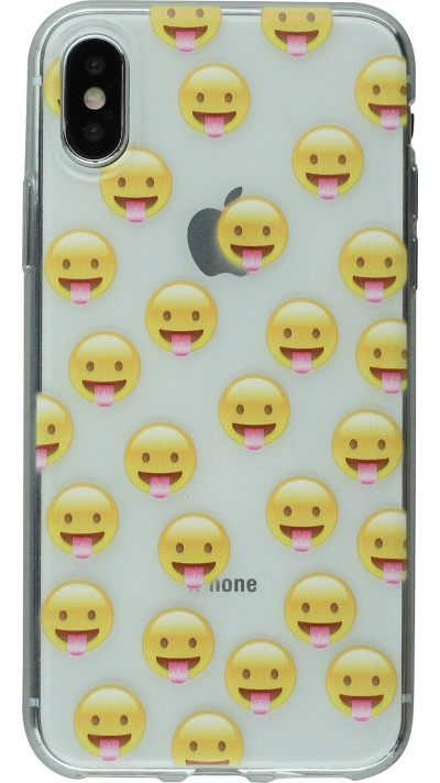 Hülle iPhone X / Xs - Clear Emoji Tong