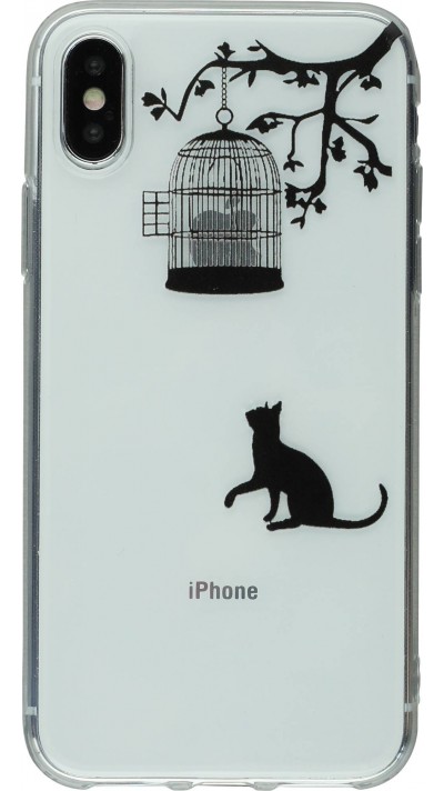 Hülle iPhone X / Xs - Clear Logo Katze Käfig