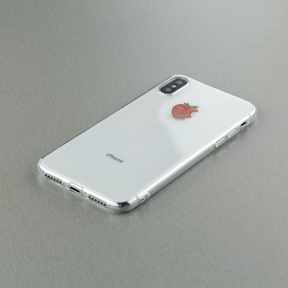 Hülle iPhone X / Xs - Clear Logo Erdbeere