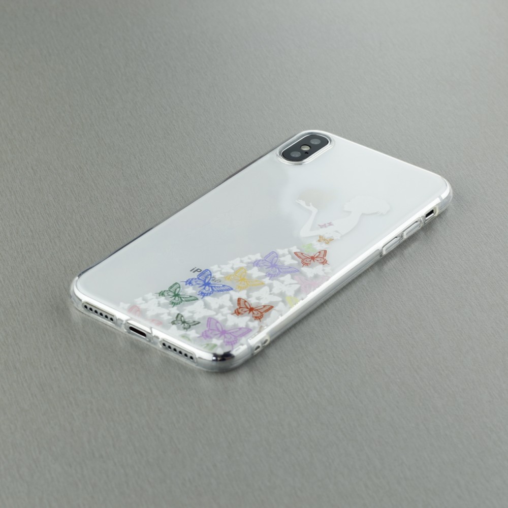 Hülle iPhone X / Xs - Clear Logo Kleid Schmetterlinge