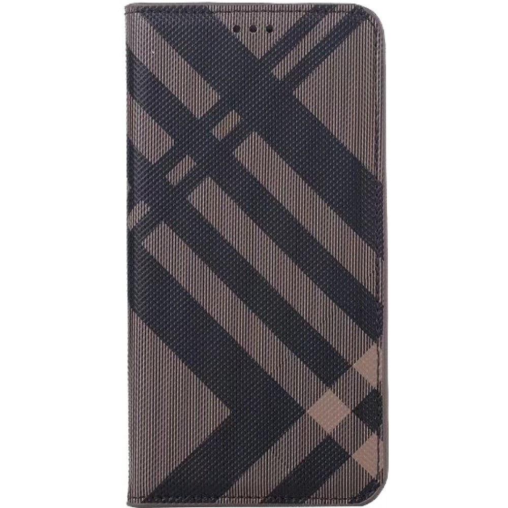 Coque iPhone XR - Flip Lines - Brun